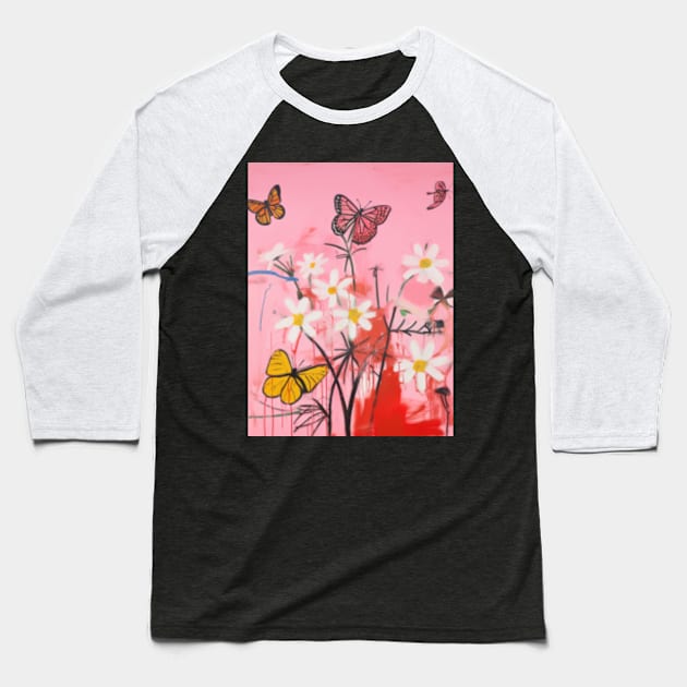 Pink Butterfly Baseball T-Shirt by Blancex